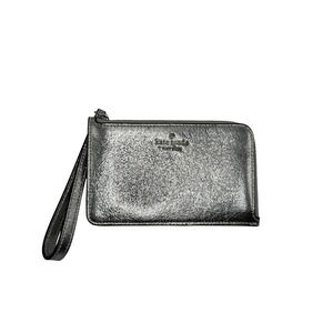 Kate Spade New York Silver Metallic Wristlet Zip Pouch Clutch‎ Coin Purse